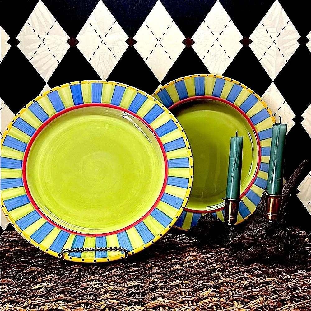 VTG Pair of Pfaltzgraff Pistoulet 12” Chop Plates – Blue & Green by Jana Kolpen - Picture 3 of 8